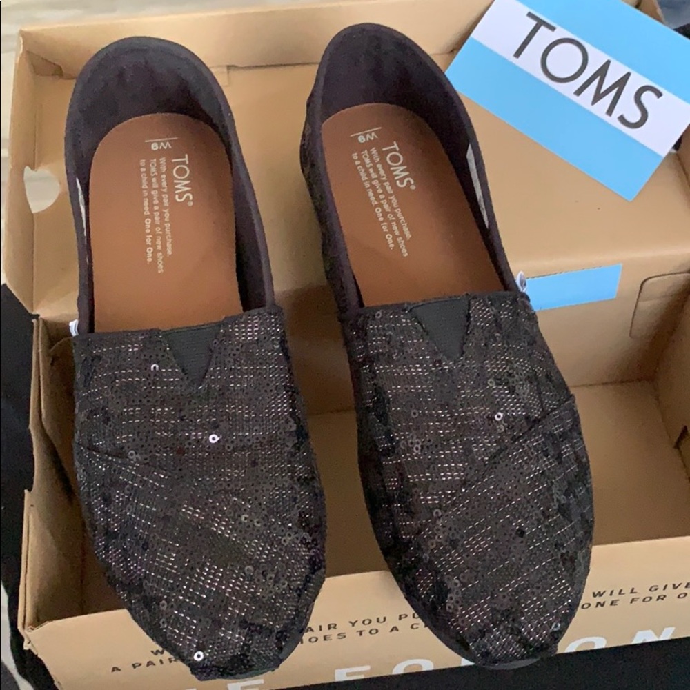 Toms black glitter shoes